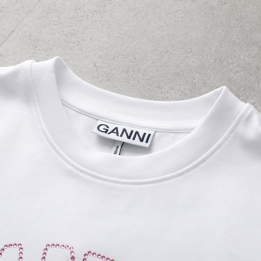 GANNI ガニー Tシャツ Heavy Cotton Jersey Raspberry A1050140 11038 レディース ロゴ コットン ラインストーン 半袖 クルーネック 151/Bright-Whiteの画像