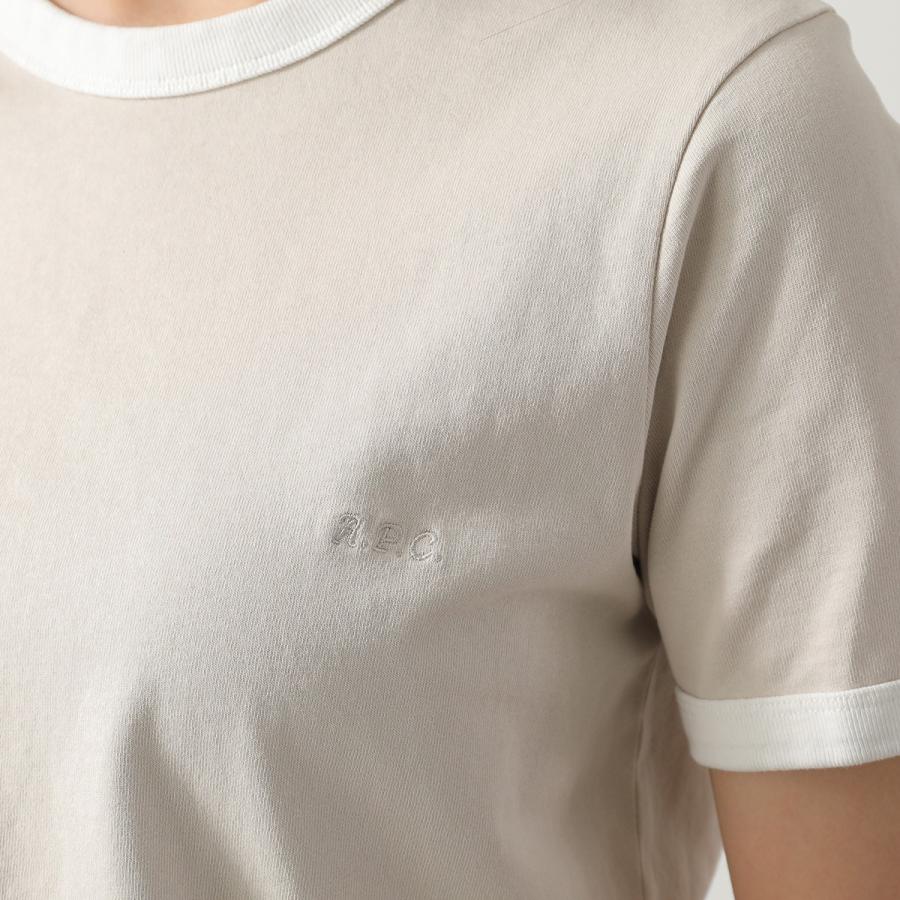 APC A.P.C. アーペーセー Tシャツ crop manche courte contraste COHBQ F26550 レディース 半袖 カットソー ロゴ刺繍 コットン クルーネックの画像