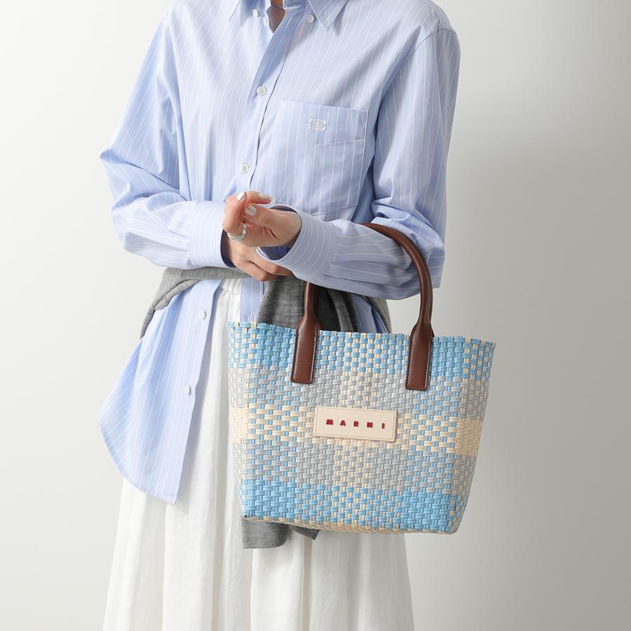 MARNI マルニ ハンドバッグ SHMP0175A0 P9111 レディース テープ チェック かごバッグ トートバッグ ロゴ 鞄 ZP204 SHMP0175A0P9111ZP204の画像