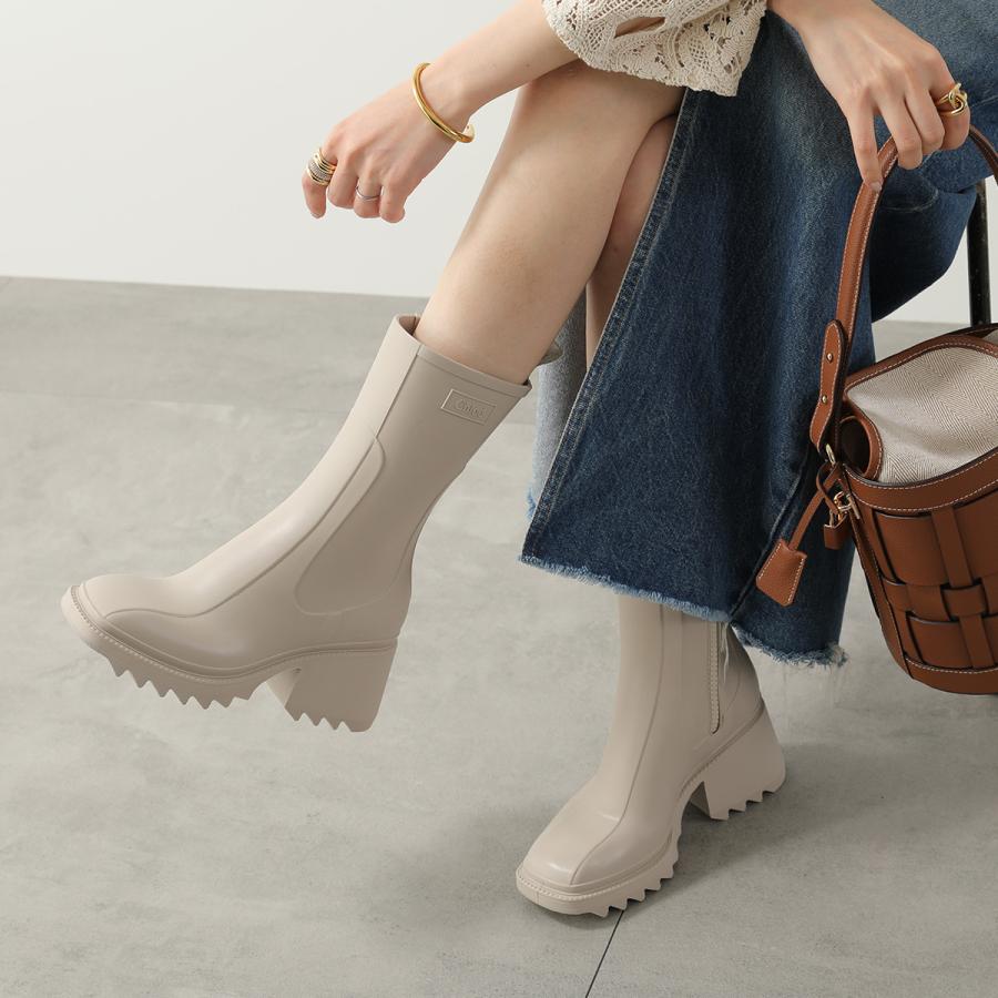 Chloe クロエ レインブーツ BETTY ベティ CHC22A239Z2 レディース ショートブーツ ミドルブーツ チャンキーヒール ラバー スクエアトゥ ロゴ シューズ 靴の画像