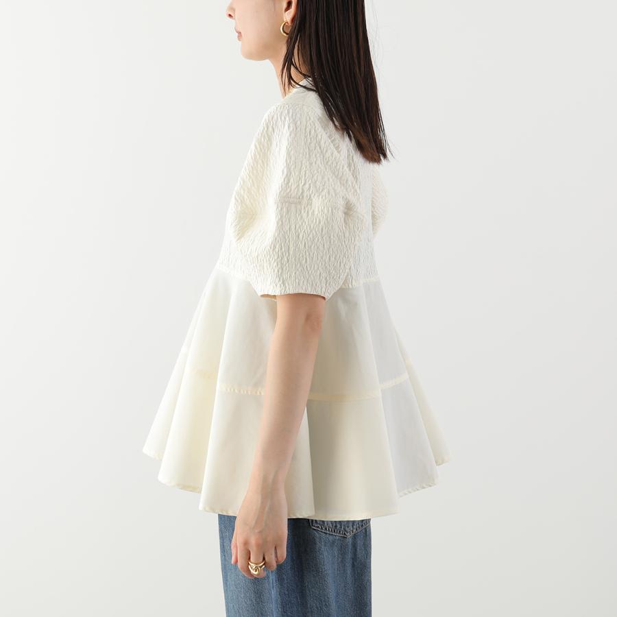 anana アナナ ブラウス a56-019 レディース ジャガード切替 ペプラム ランタンスリーブ 五分袖 セレモニー対応可の画像