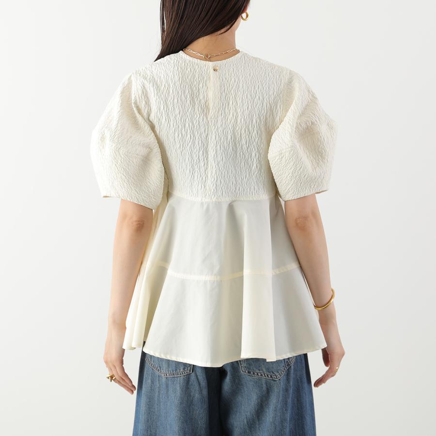 anana アナナ ブラウス a56-019 レディース ジャガード切替 ペプラム ランタンスリーブ 五分袖 セレモニー対応可の画像