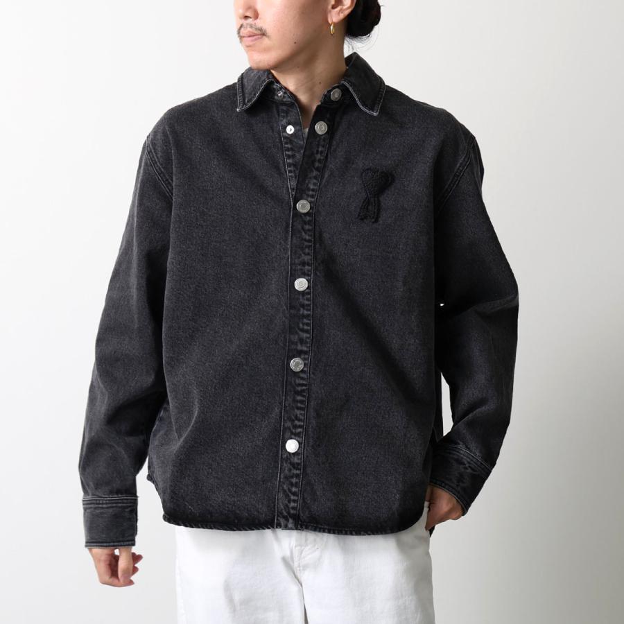 ami paris アミパリス デニムジャケット UJK897 DE0046 DE0124 メンズ ウォッシュドデニム オーバーシャツ Ami De Coeur ロゴ 刺繍の画像