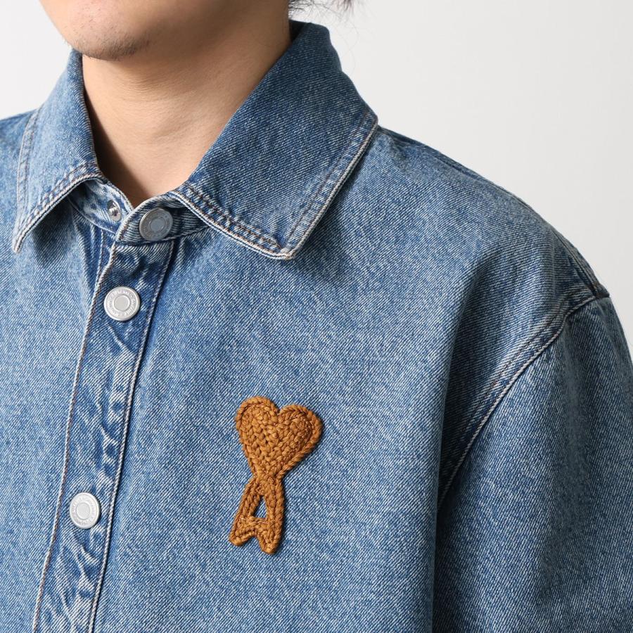 ami paris アミパリス デニムジャケット UJK897 DE0046 DE0124 メンズ ウォッシュドデニム オーバーシャツ Ami De Coeur ロゴ 刺繍の画像