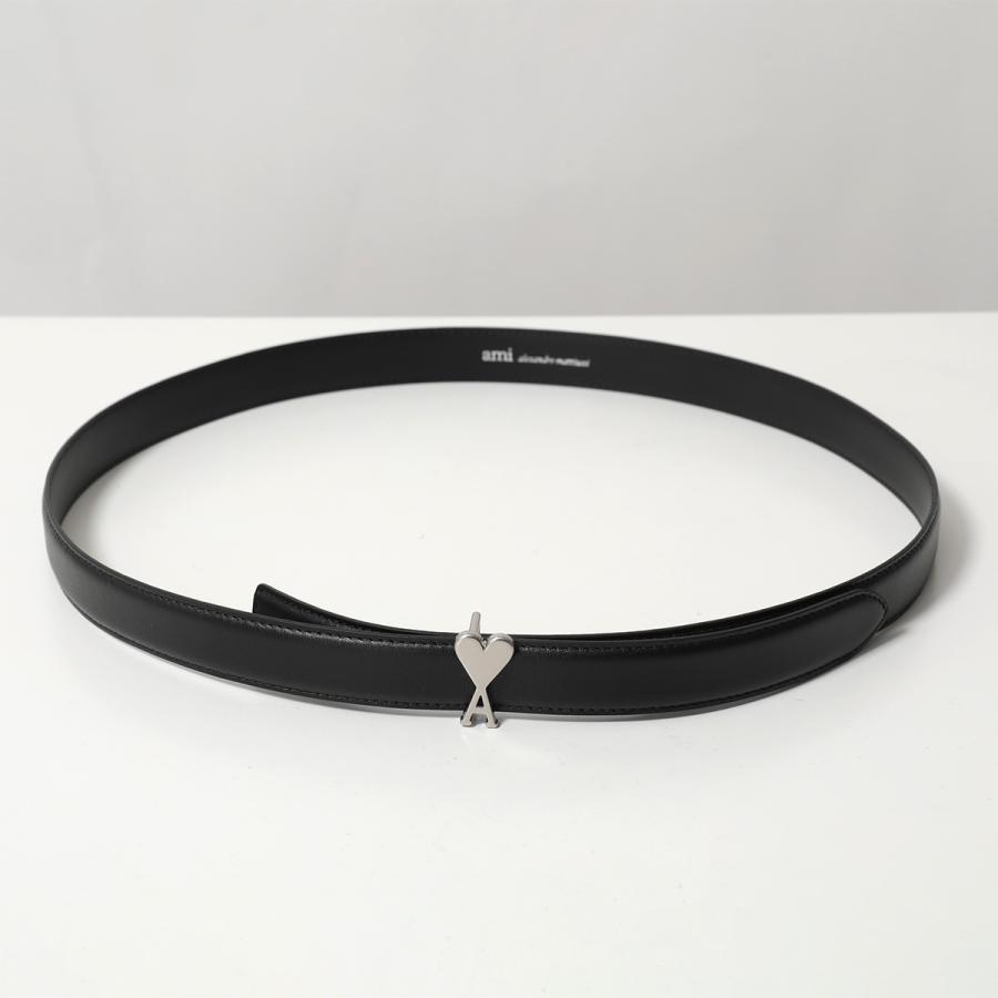 ami paris アミパリス ナローベルト UBL209.AL0104 メンズ レザー ハートロゴバックル 2.5cm  0014/NOIR/ARGENTの画像
