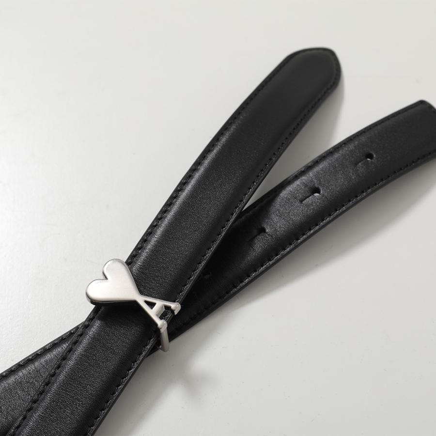 ami paris アミパリス ナローベルト UBL209.AL0104 メンズ レザー ハートロゴバックル 2.5cm  0014/NOIR/ARGENTの画像