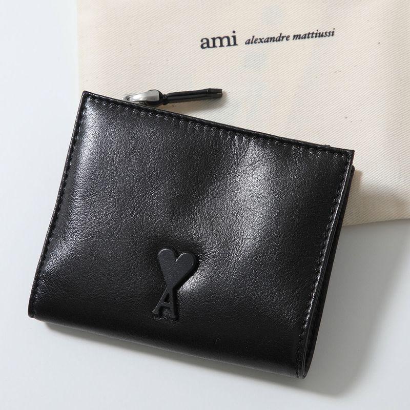 アミパリス　二つ折り財布　ブラック AMI PARIS ブラックレザー 二つ折り財布 【公式通販】