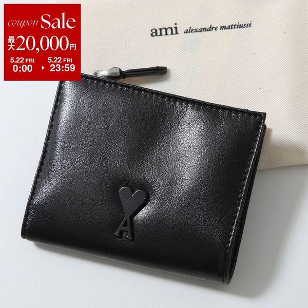 ami paris アミパリス 二つ折り財布 USL201.AL0052 レディース ミニ財布 レザー ハートロゴ 001/NOIR USL201.AL0052.001の画像