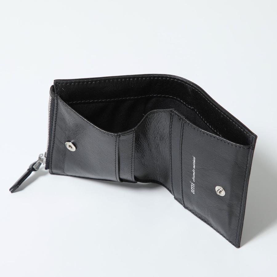 ami paris アミパリス 二つ折り財布 USL201.AL0052 レディース ミニ財布 レザー ハートロゴ 001/NOIR USL201.AL0052.001の画像
