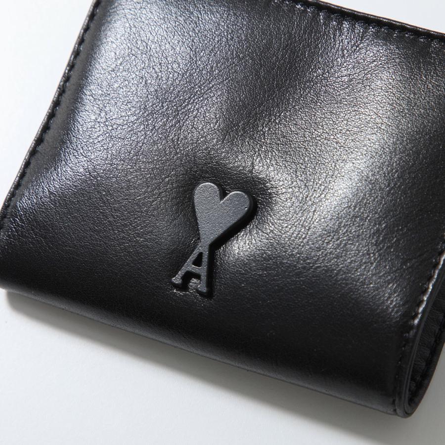 ami paris アミパリス 二つ折り財布 USL201.AL0052 レディース ミニ財布 レザー ハートロゴ 001/NOIR USL201.AL0052.001の画像