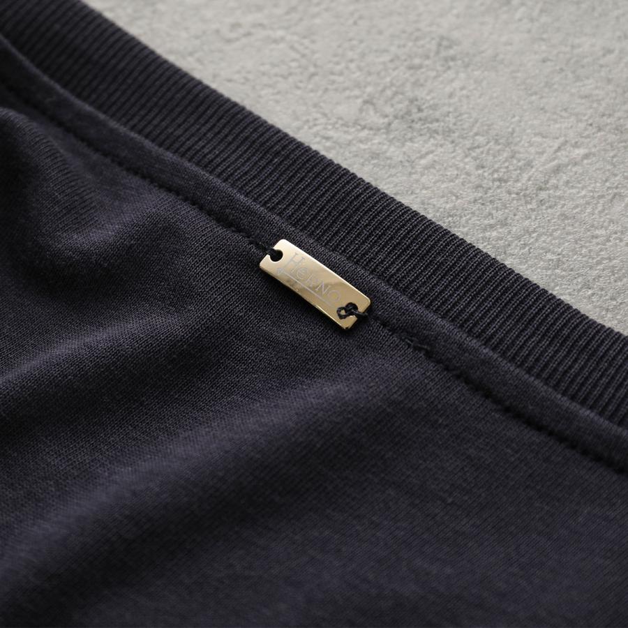 HERNO ヘルノ ワンピース AB000032D 52056 レディース 異素材ミックス ミディ ドレス ニット 半袖 クルーネック Aラインメタルロゴ 9200の画像