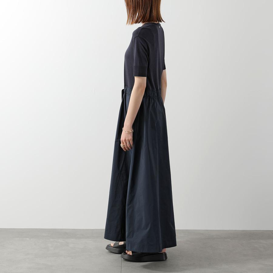 HERNO ヘルノ ワンピース AB000032D 52056 レディース 異素材ミックス ミディ ドレス ニット 半袖 クルーネック Aラインメタルロゴ 9200の画像