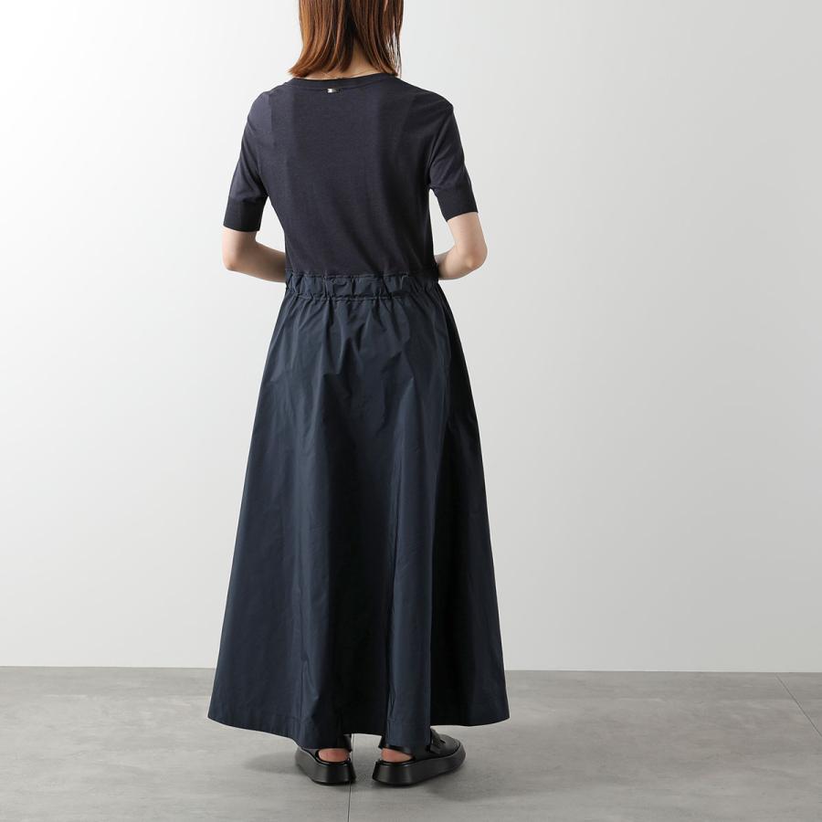 HERNO ヘルノ ワンピース AB000032D 52056 レディース 異素材ミックス ミディ ドレス ニット 半袖 クルーネック Aラインメタルロゴ 9200の画像
