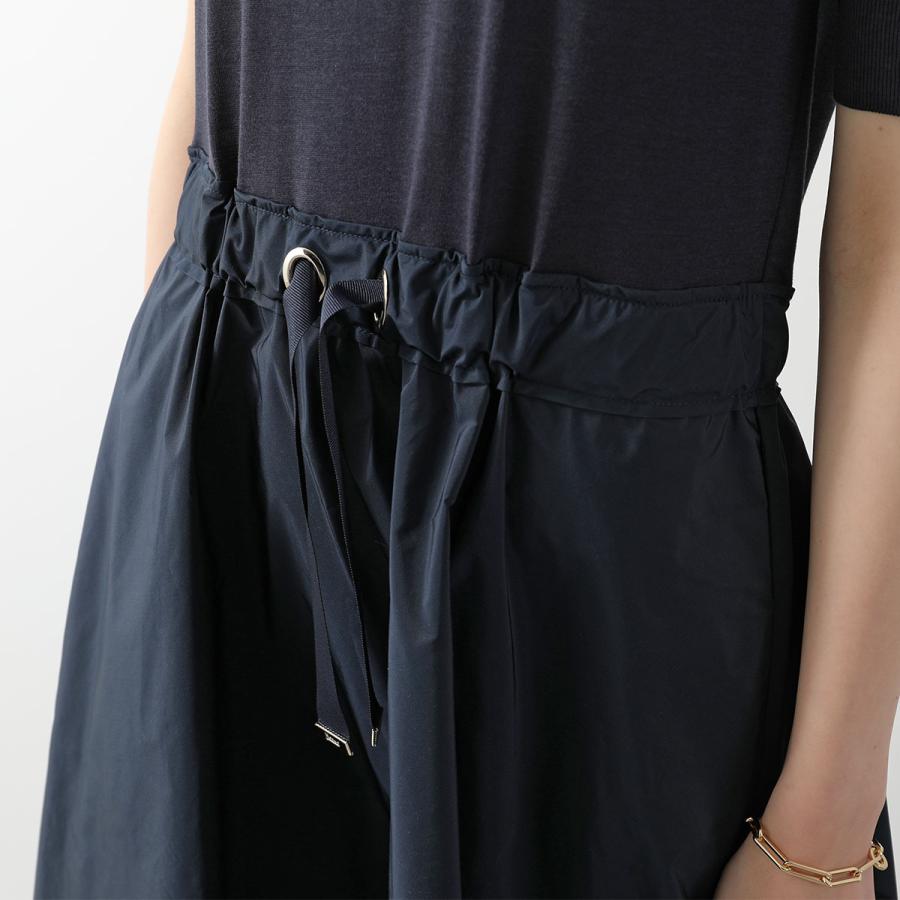 HERNO ヘルノ ワンピース AB000032D 52056 レディース 異素材ミックス ミディ ドレス ニット 半袖 クルーネック Aラインメタルロゴ 9200の画像