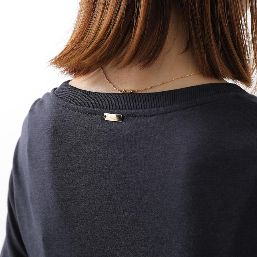 HERNO ヘルノ ワンピース AB000032D 52056 レディース 異素材ミックス ミディ ドレス ニット 半袖 クルーネック Aラインメタルロゴ 9200の画像