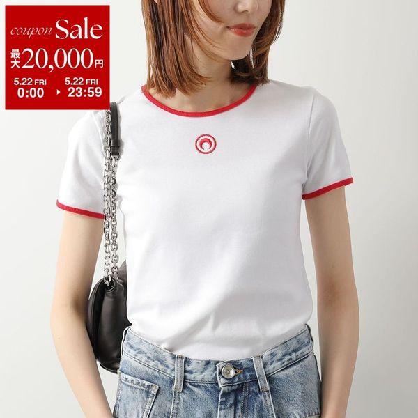 Marine Serre マリーン セル リンガーTシャツ Moon Logo Bicolor Jersey Ss T-Shirt UTT014A CJER0008 レディース ムーンロゴ 半袖 WH17/WHITE/REDの画像