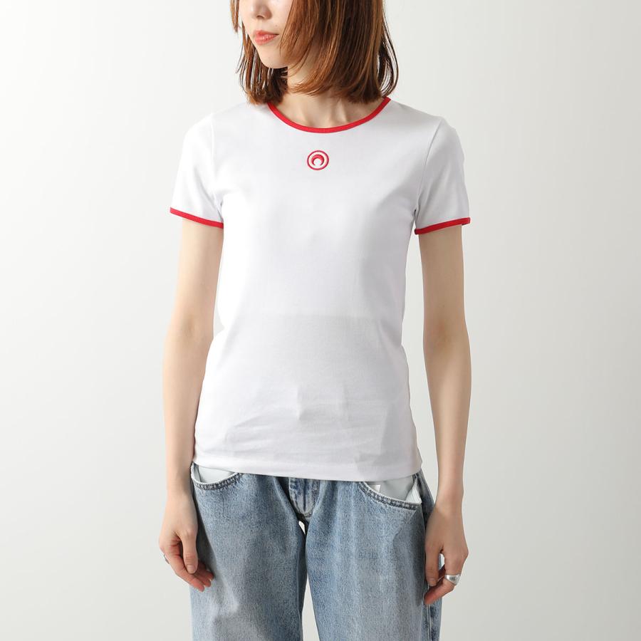 Marine Serre マリーン セル リンガーTシャツ Moon Logo Bicolor Jersey Ss T-Shirt UTT014A CJER0008 レディース ムーンロゴ 半袖 WH17/WHITE/REDの画像
