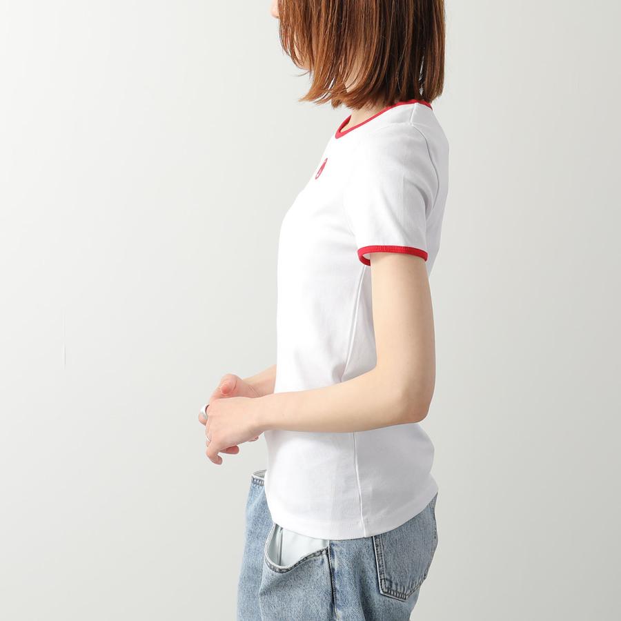 Marine Serre マリーン セル リンガーTシャツ Moon Logo Bicolor Jersey Ss T-Shirt UTT014A CJER0008 レディース ムーンロゴ 半袖 WH17/WHITE/REDの画像