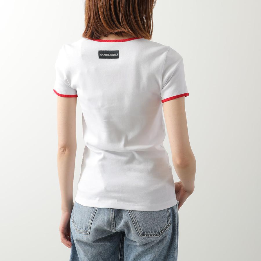 Marine Serre マリーン セル リンガーTシャツ Moon Logo Bicolor Jersey Ss T-Shirt UTT014A CJER0008 レディース ムーンロゴ 半袖 WH17/WHITE/REDの画像