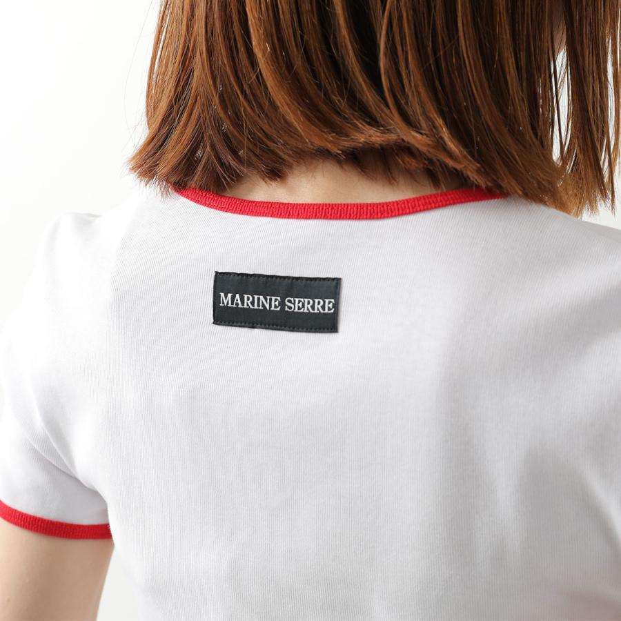 Marine Serre マリーン セル リンガーTシャツ Moon Logo Bicolor Jersey Ss T-Shirt UTT014A CJER0008 レディース ムーンロゴ 半袖 WH17/WHITE/REDの画像