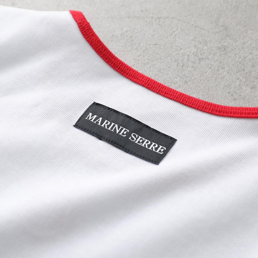 Marine Serre マリーン セル リンガーTシャツ Moon Logo Bicolor Jersey Ss T-Shirt UTT014A CJER0008 レディース ムーンロゴ 半袖 WH17/WHITE/REDの画像