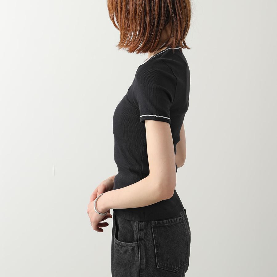 Marine Serre マリーン セル 半袖 Tシャツ Cute 70'S SS Squareneck T-Shirt WTT034A CJER0011 レディース ロゴ リブ スクエアネック BK99/BLACKの画像