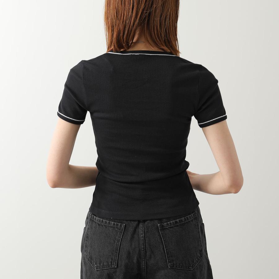 Marine Serre マリーン セル 半袖 Tシャツ Cute 70'S SS Squareneck T-Shirt WTT034A CJER0011 レディース ロゴ リブ スクエアネック BK99/BLACKの画像