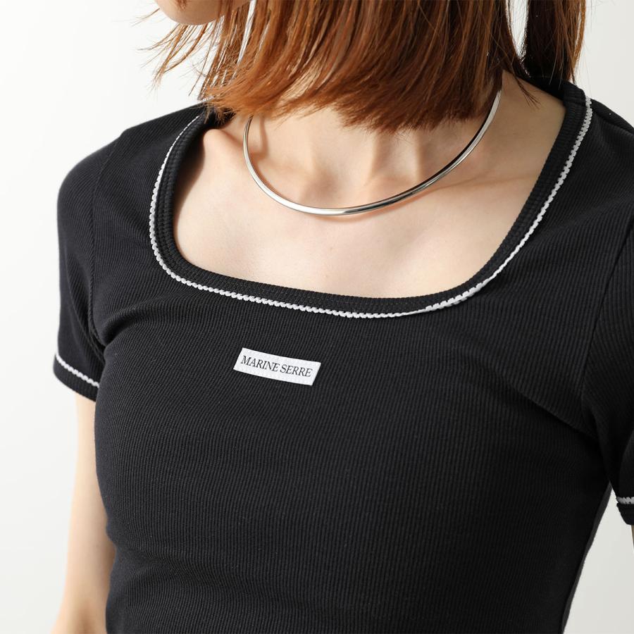 Marine Serre マリーン セル 半袖 Tシャツ Cute 70'S SS Squareneck T-Shirt WTT034A CJER0011 レディース ロゴ リブ スクエアネック BK99/BLACKの画像