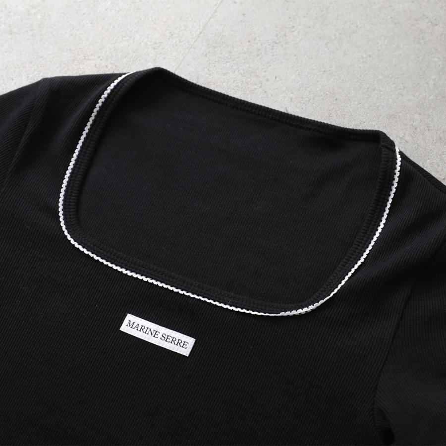 Marine Serre マリーン セル 半袖 Tシャツ Cute 70'S SS Squareneck T-Shirt WTT034A CJER0011 レディース ロゴ リブ スクエアネック BK99/BLACKの画像
