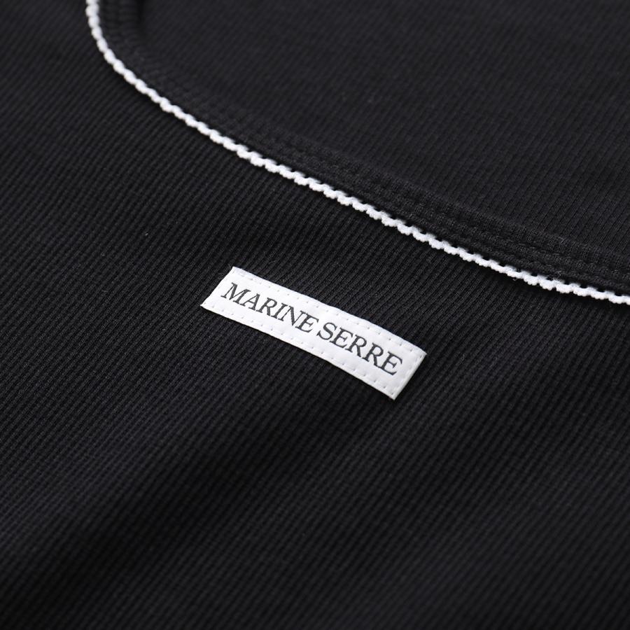 Marine Serre マリーン セル 半袖 Tシャツ Cute 70'S SS Squareneck T-Shirt WTT034A CJER0011 レディース ロゴ リブ スクエアネック BK99/BLACKの画像