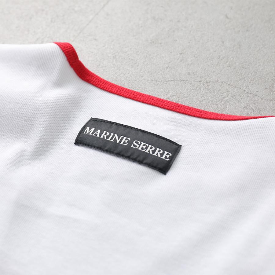 Marine Serre マリーン セル Tシャツ Moon Logo Bicolor Jersey LS Roundneck T-Shirt WTT033A CJER0008 レディース ムーンロゴ 長袖 クロップド丈の画像