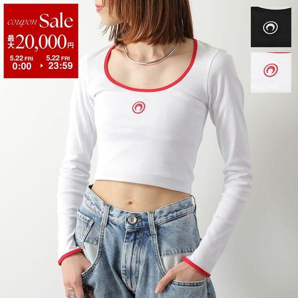 Marine Serre マリーン セル Tシャツ Moon Logo Bicolor Jersey LS Roundneck T-Shirt WTT033A CJER0008 レディース ムーンロゴ 長袖 クロップド丈の画像