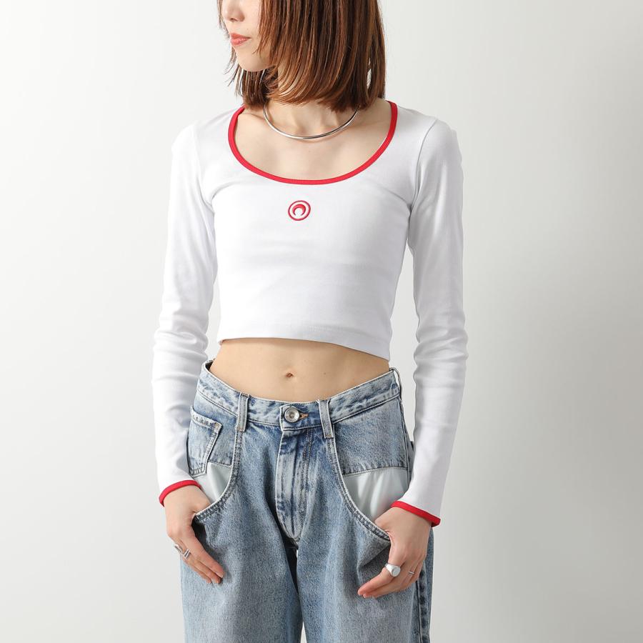 Marine Serre マリーン セル Tシャツ Moon Logo Bicolor Jersey LS Roundneck T-Shirt WTT033A CJER0008 レディース ムーンロゴ 長袖 クロップド丈の画像