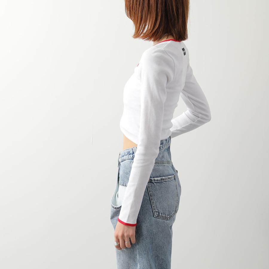 Marine Serre マリーン セル Tシャツ Moon Logo Bicolor Jersey LS Roundneck T-Shirt WTT033A CJER0008 レディース ムーンロゴ 長袖 クロップド丈の画像