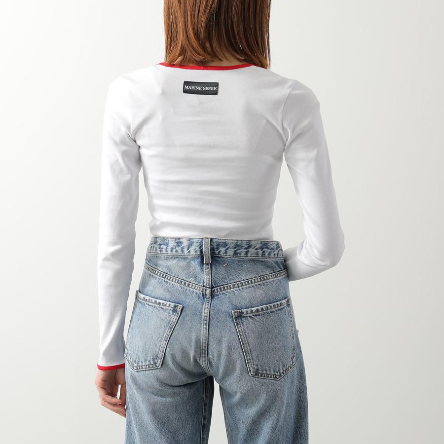 Marine Serre マリーン セル Tシャツ Moon Logo Bicolor Jersey LS Roundneck T-Shirt WTT033A CJER0008 レディース ムーンロゴ 長袖 クロップド丈の画像