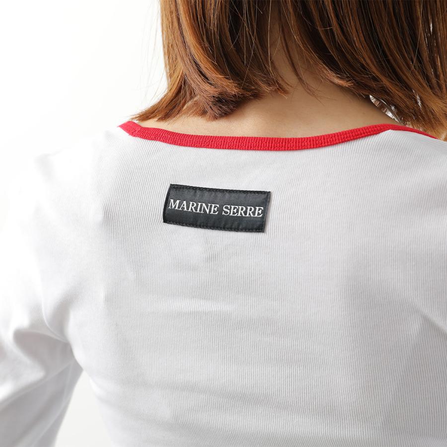 Marine Serre マリーン セル Tシャツ Moon Logo Bicolor Jersey LS Roundneck T-Shirt WTT033A CJER0008 レディース ムーンロゴ 長袖 クロップド丈の画像