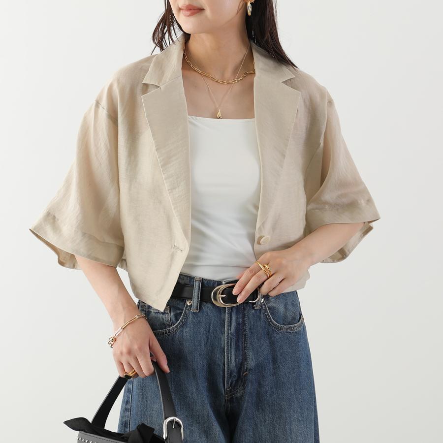 極美品 ティッカ 24SS リネンシャツジャケット クロップド丈 ベージュ cloche（クロッシェ） クロシェ ジャケット 85722 レディース シアー
