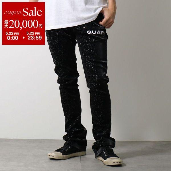 GUAPI ブラック レザーカーペンターデニム28インチ GUAPI グアピ フェイクレザーパンツ Obsidian Black Raindrop Leather