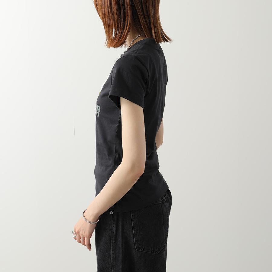GANNI ガニー Tシャツ Basic Cotton Jersey Baby Fit A1050178 11026 レディース カットソー ミニT クロシェ刺繍 フラワー コットン クルーネックの画像