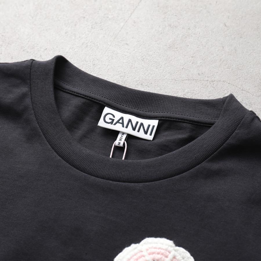 GANNI ガニー Tシャツ Basic Cotton Jersey Baby Fit A1050178 11026 レディース カットソー ミニT クロシェ刺繍 フラワー コットン クルーネックの画像
