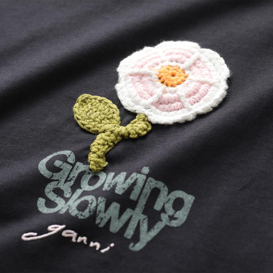 GANNI ガニー Tシャツ Basic Cotton Jersey Baby Fit A1050178 11026 レディース カットソー ミニT クロシェ刺繍 フラワー コットン クルーネックの画像