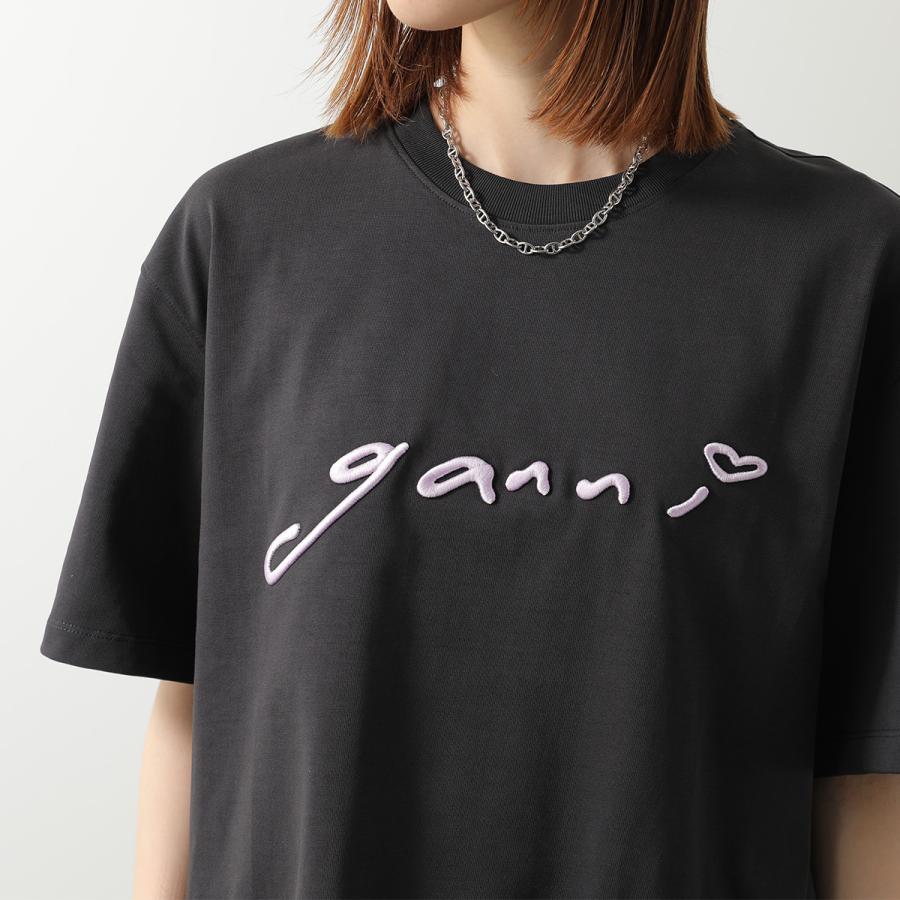 GANNI ガニー Tシャツ Heavy cotton Jersey A1050187 11038 レディース カットソー ロゴ刺繍 コットン クルーネックの画像