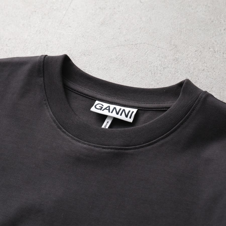 GANNI ガニー Tシャツ Heavy cotton Jersey A1050187 11038 レディース カットソー ロゴ刺繍 コットン クルーネックの画像