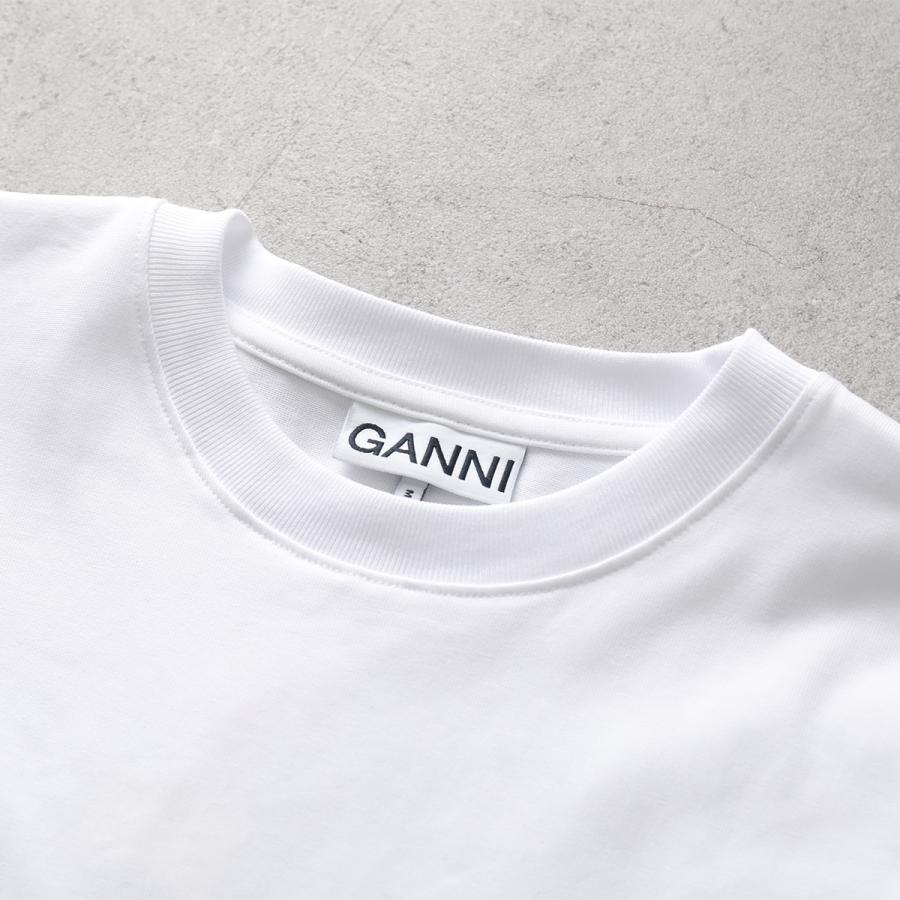 GANNI ガニー Tシャツ Heavy cotton Jersey A1050188 11038 レディース カットソー ロゴ刺繍 フラワー コットン クルーネックの画像