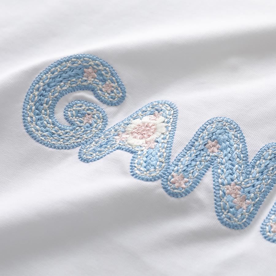 GANNI ガニー Tシャツ Heavy cotton Jersey A1050188 11038 レディース カットソー ロゴ刺繍 フラワー コットン クルーネックの画像