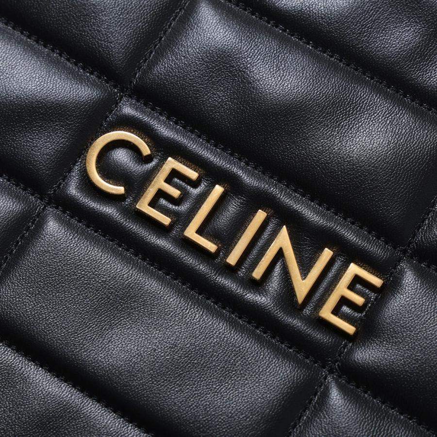 CELINE セリーヌ クラッチバッグ 10L583EWJ.38NO メンズ レザー  キルティング ロゴ チェーン リストレット付き ポーチ 鞄 ブラックの画像