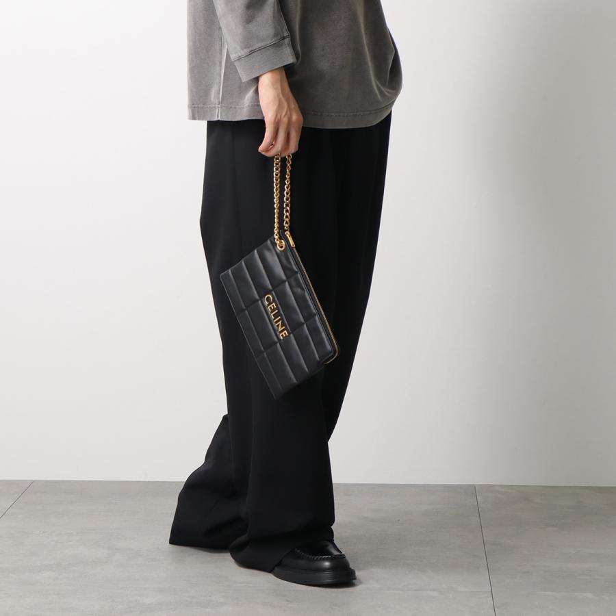 CELINE セリーヌ クラッチバッグ 10L583EWJ.38NO メンズ レザー  キルティング ロゴ チェーン リストレット付き ポーチ 鞄 ブラックの画像