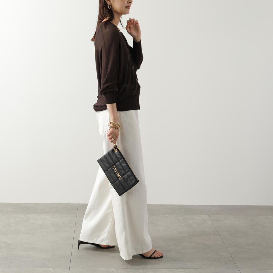 CELINE セリーヌ クラッチバッグ 10L583EWJ.38NO メンズ レザー  キルティング ロゴ チェーン リストレット付き ポーチ 鞄 ブラックの画像