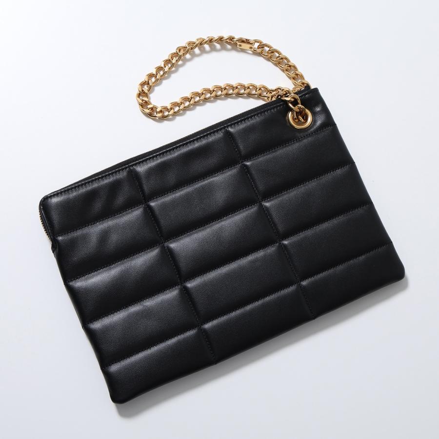 CELINE セリーヌ クラッチバッグ 10L583EWJ.38NO メンズ レザー  キルティング ロゴ チェーン リストレット付き ポーチ 鞄 ブラックの画像