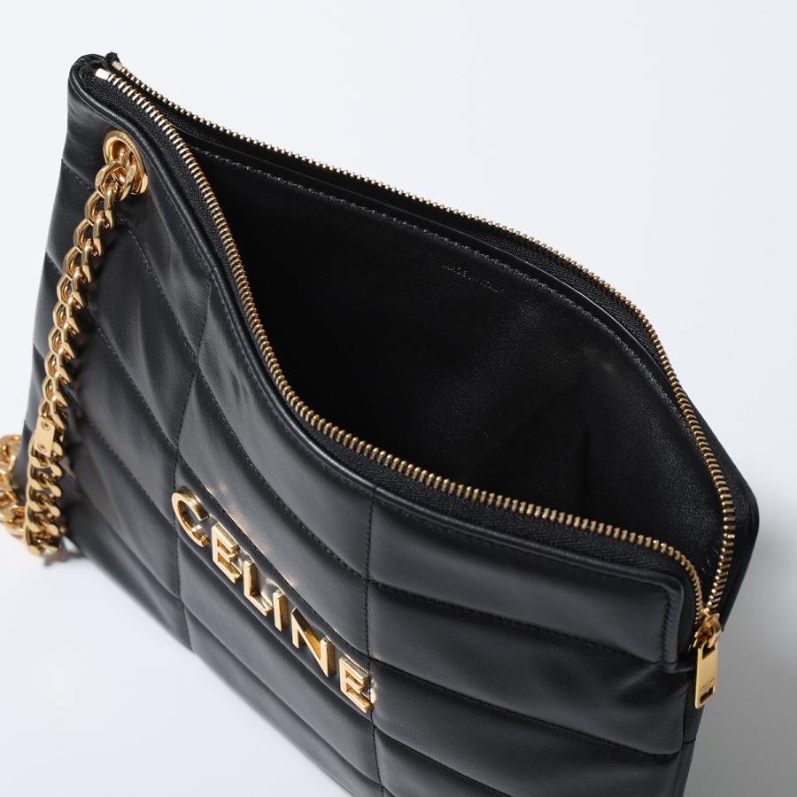 CELINE セリーヌ クラッチバッグ 10L583EWJ.38NO メンズ レザー  キルティング ロゴ チェーン リストレット付き ポーチ 鞄 ブラックの画像
